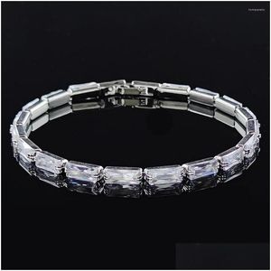 Beaded Strand 2023 Luxury Princess Cut Sier Color On Hand Braccialetto Bangle per le donne Regalo di anniversario Gioielli all'ingrosso Moonso S8169 Dhyxr