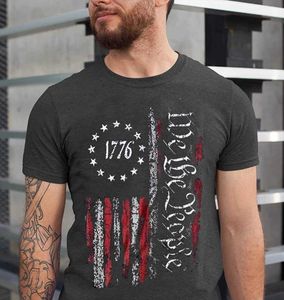 Secetket We the People American Shirt Men's Imitacja Old Flag Patriotyczna Krótkie Niezależność Niepodległość