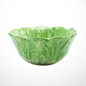 Dinnerware Sets Kids Ceramic Bowl Chinese Cabbage Design Bowls Container For Dessert Fruit Salad (Green)