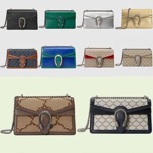 Ladies skórzana torba Dionizus Mini klapa tygrysa głowa Dionizuss worki na ramię zamykanie kryształów Mały przesuwany pasek łańcucha Crossbody Super torebka