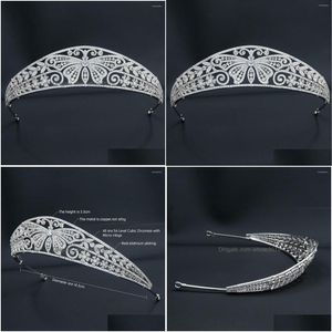 Clipes de cabelo barrettes cúbicos zirconia borboleta tiara para cristal de casamento jóias de jóias da noiva coroa CH10359 Drop entrega dhwgj