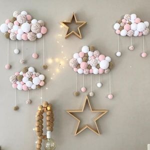 Peluche Wall Stuff Wall Hanging Stickers Short Coral Velvet Hairball nato Baby Infant Room Decor Baby Bedroom Decoration Wind Star Ball Toys 230526