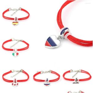 Braccialetti a maglie di catena Corda intrecciata fatta a mano Filo rosso Russia Canada Spagna Fascino della bandiera nazionale Ti porta fortunato Peacef Drop Delivery Je Dh8M2