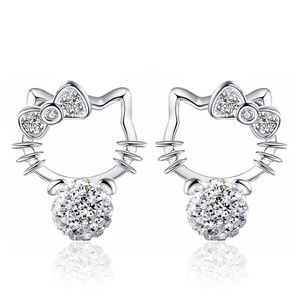 Söt kattdesignerörhängen för kvinnor Luxury Crystal Pearl Diamond Lovely Cats Design Earring S925 Silver Plated Numbers Have Brincos Earings Ear Rings smycken