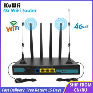 Routers Kuwfi 4G LTE WiFi Router 3G/4G SIM Card Router Cat4 150Mbps Industrial Wireless CPE 32 WiFi -användare RJ45 Extern 4st -antenner