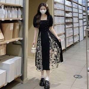 Vestidos de festa Lace Tulle Dress Floral Fashion Moda coreana Manga curta Casual elegante para mulheres Fairycore Midi Summer Roupos