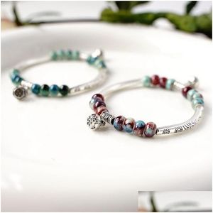 Beaded Strand Bohemian Sliver Color Armband Bead Simple Pattern Jewelry Boho Ethnic Design Metal Bangle for Women Wedding Party Acc Dhzpj