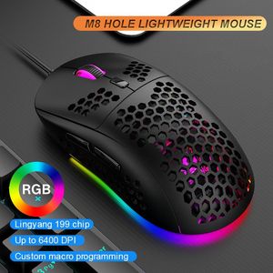 Mice Wired Gaming Mouse Hollow Desktop PC RGB Light Mouse Notebook Laptop Hole Mice Programmable Mause Gamer Cute Lightweight