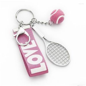 Keychains Lanyards Mini Simation Tennis Key Chain Metal Racket Keychain Webbing Love Lanyard Hand Rope Bag Pendant Sport Car Jewel Dhkzj