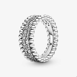 Beaded Pave Band Ring för Pandora Authentic Sterling Silver Wedding Rings Designer Jewelry for Women Girl Gift Crystal Diamond Luxury Ring With Original Box