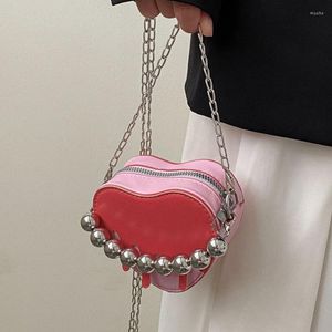 Abendtaschen Y2k Herzförmige Tasche für Frauen Mode Perlen Damen Kette Umhängetasche Mini Clutch Geldbörsen und Handtaschen Weibliche Schulter