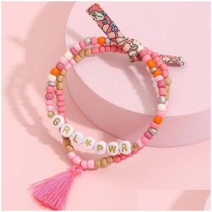 Set di braccialetti etnici della Boemia con perline per le donne Ragazze Boho Carpe Diem Bff Grl Pwr Lettera Colorf Braccialetti da spiaggia Am4270 Drop Del Dh83Z