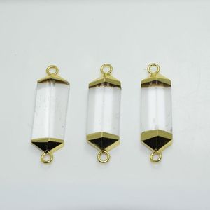 Pendant Necklaces 5pc Gold Plating Natural Clear Crystal Quartz Hexagonal Connector For Girl Gem Stone Charm Necklace Jewelry