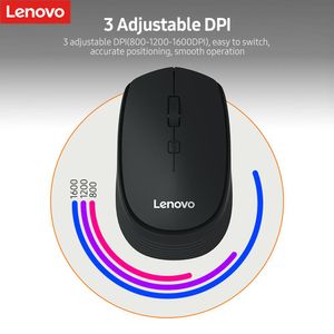 Ratos Lenovo M202 Mini 2.4GHz Mouse sem fio Office Mouse 4 teclas Mute Mouse Ergonômico Design Mous com 3 DPI ajustável para PC Laptop