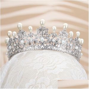 Hair Clips Barrettes Tirim Pearl Cubic Zircon Crown Headband Women Tiaras Wedding Jewelry Bride Accessories Headwear Bridal Drop D Dhqkr