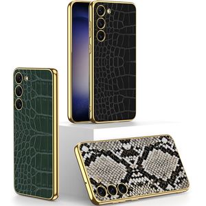 Luxury Crocodile Pattern Leather Vogue Phone Case for Samsung Galaxy S23 Ultra Durable Python Grain Plating Protective Shell Supporting Wireless Charging