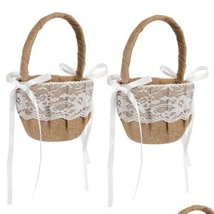 Cinturini per orologi 2X Vintage Rustic Wedding Ceremony Hessian Juta e pizzo Flower Girl Basket Drop Delivery Orologi Accessori Dhzy7