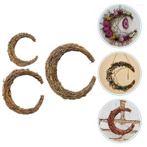 Decorative Flowers 3 Pcs Smilax Rattan Wreath DIY Ring Vine Wedding Frame Garland Moon-shape Braid Accessories Material Dry Floral