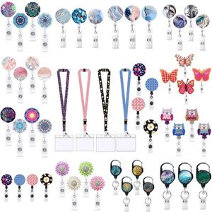 Keychains Card Sets Belt Key Ring Metal Retractable Pull Badge Reel ID Lanyard Name Tag Holder Reels Recoil Chain Clips