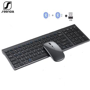 Combos Seenda Wireless Keyboard and Mouse Combo Bluetooth recarregável Full Size MultiDevice Wireless Keyboard Mouse Combo