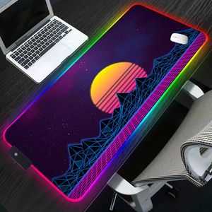 Descansa retrowave gaming mouse pad mousepad grande xl teclado mouse tapete para portátil iluminação led tapete de jogo anti deslizamento tapete de mesa anime