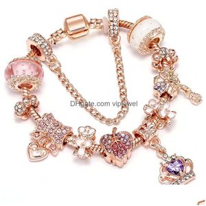 Strand de miçanga Europeia e American S Rose Series Princess Crown Pingente Lady Bracelet Combination DIY JOETRIA DAPA BR DH27A