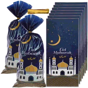 Gift Wrap 50 Pcs Plastic Goodie Bags Eid Mubarak Favor Party Supplies Present Storage Candy Pouches