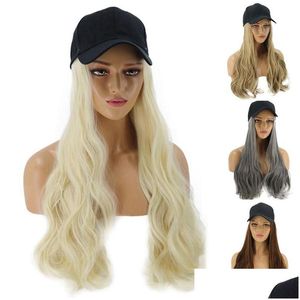 Visiera Donna Ragazza Parrucca lunga riccia Parrucchino sintetico Estensione dei capelli con berretto da baseball Cappello da sole antitravioletto alla moda Streetwear D Dh4Bn