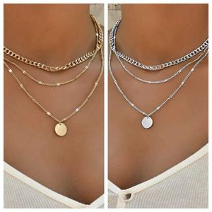 Pendant Necklaces 2pcs Necklace Gold Plus Silver Ladies Cold Wind Round Piece Pendant Small Polka Dot Multi Layer Chain Combination Jewelry AA230526