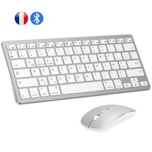 Combos Francês AZERTY Teclado Bluetooth Mouse Combo Sem Fio Bluetooth Ratos Ultra Slim Mudo para Mac iPad iPhone iOS Android Windows