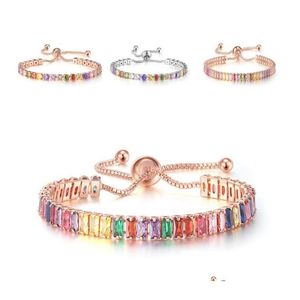 Braccialetti con ciondoli Braccialetto colorf regolabile con zirconi cubici placcati oro rosa per donne Ragazze Arcobaleno Festa di compleanno Gioielli da sposa Regalo Dhoo0