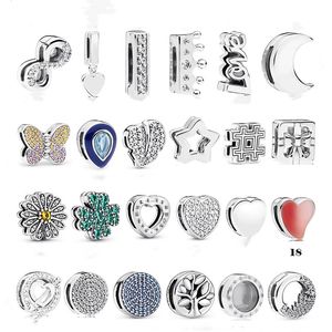 925 libbre d'argento New Fashion Charm perline rotonde originali, fibbia fissa stile farfalla luna d'amore, bracciale Pandora compatibile, perline