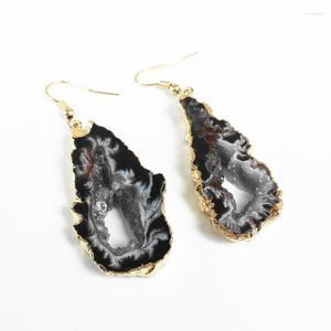 Baumelnde Ohrringe 24K Geode Leopard Druzy Naturscheibe Stein Hakenohrring Natürlicher Kristallquarz für Frauen