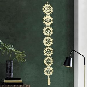 Figurine decorative Chakra Healing Wall Art Decoration 7 Anelli Decorazione da appendere in casa in legno Piatto in legno Ciondolo Ornamento Regalo