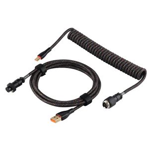 Combos Epomaker Black Galaxy Cable Custom Coiled Double Sleeved TypeC Cable With Detachable Aviator Connector for Mechanical Keyboard