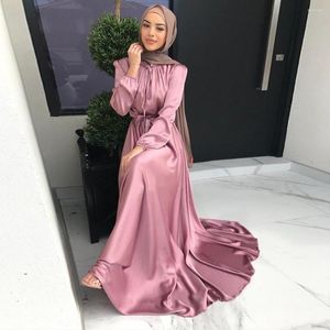 Ubranie etniczne Abaya Dubai Muzułmańska moda Ramadan satynowa sukienka Kaftan Islam Maxi Skromne sukienki Abayas dla kobiet Turkish Vestido