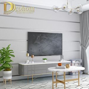 壁紙高品質のモダンなテクスチャリビングルームソファテレビ壁のための3Dストライプの壁紙装飾ホームシルバーグレーウォールペーパーロール
