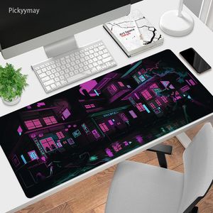 Pedler Japon Mimarisi Pembe Neon Mouse Pad Gamer Masası Mat Büyük Bilgisayar Oyun Aksesuarları Yumuşak Mousepad Ofis Masası Mat XXL