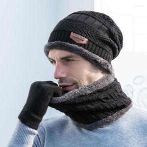 Cappelli Sciarpe Guanti Set Inverno Berretto in pile Cappello Sciarpa Slouchy Snow Knit Skull Cap Touch Screen Guanti Circle Scaldacollo per uomo Donna