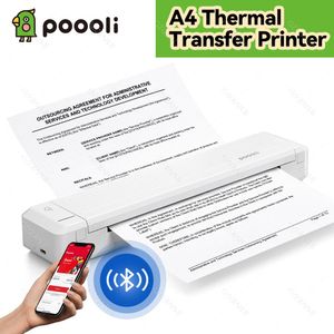 Yazıcılar Taşınabilir Poooli A4 Kağıt Yazıcı Doğrudan Termal Transfer Mobil Fotoğraf Yazıcı Makine Bluetooth Kablosuz Bağlantı 300DPI
