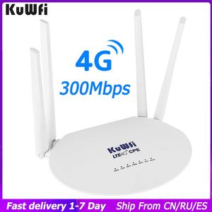 Routers Kuwfi 4G Wireless WiFi Router 300Mbps LTE Wi Fi Router Modem med SIM -kortplats 4st Extern antenn 32 WiFi -användare RJ45