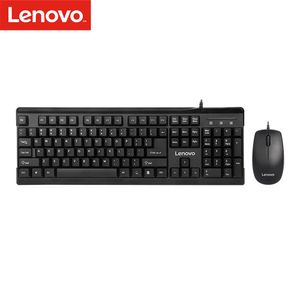 Combos Lenovo MK618 Wired Keyboard and Mouse Combo Ergonomic Desktop Full Size USB Wire Corded Mouse Keyboard Set 1000DPI Optical Mouse