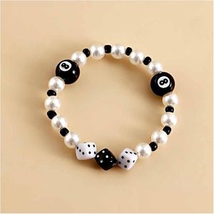 Beaded Strand Tauam Black Ball 8 Dadi Bracciale da donna Biliardo Numero Otto Plastica Ragazza Gioielli Hip Hop Lady Rock Corda elastica Je Dhwwq