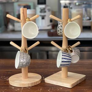 Mugs Japanese Coffee Cup Holder Desktop Wooden Storage Rack Nordic Style Ceramic Mini Milk Water Mug With Golden Handle