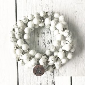 Beaded Strand 2022 Style High Quantity Natural Stone Armband 108 Mala Yoga White Howlite smycken Drop Leverans Armband Dhfud