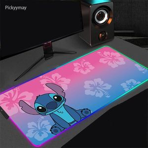 Rests LED Light Gaming Stitch Mouse Pad RGB Large Computer Mousepad Gamer Carpet Cute Cartoon Mouse Mat Desk Play Mats With Backlit