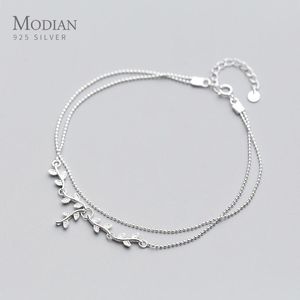 Anklets Modian Fashion Sterling Sier Plant Anklet for Women Tree Branch Leaves Tiny Ball Simple Anklet Fine Jewelry 2020 New