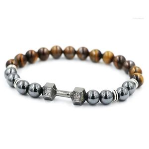 Strand z koralikami BPPCCR Iron Gall Stone Tiger Eye Antique Gold Kolor Biżuteria Biżuteria Mężczyzna Kobieta Life Dubbell Peade Bracelets Pser Dhqmg