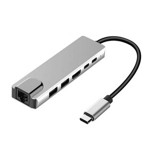 Stacje 6 w 1 USB typ C HDMompatible Hub wyjściowy USB 3.0 USB 2.0 RJ45 Port Ethernet Port USB C PD Adapter ładowania dla ThinkPad