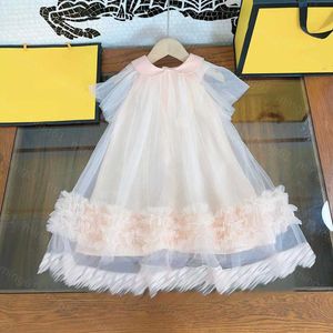 23ss Cake dress girls Dress Princess dresses summer dress kids designer clothes Lapel Net yarn Hem lettering lace embroidery short-sleeved dress kids clothes